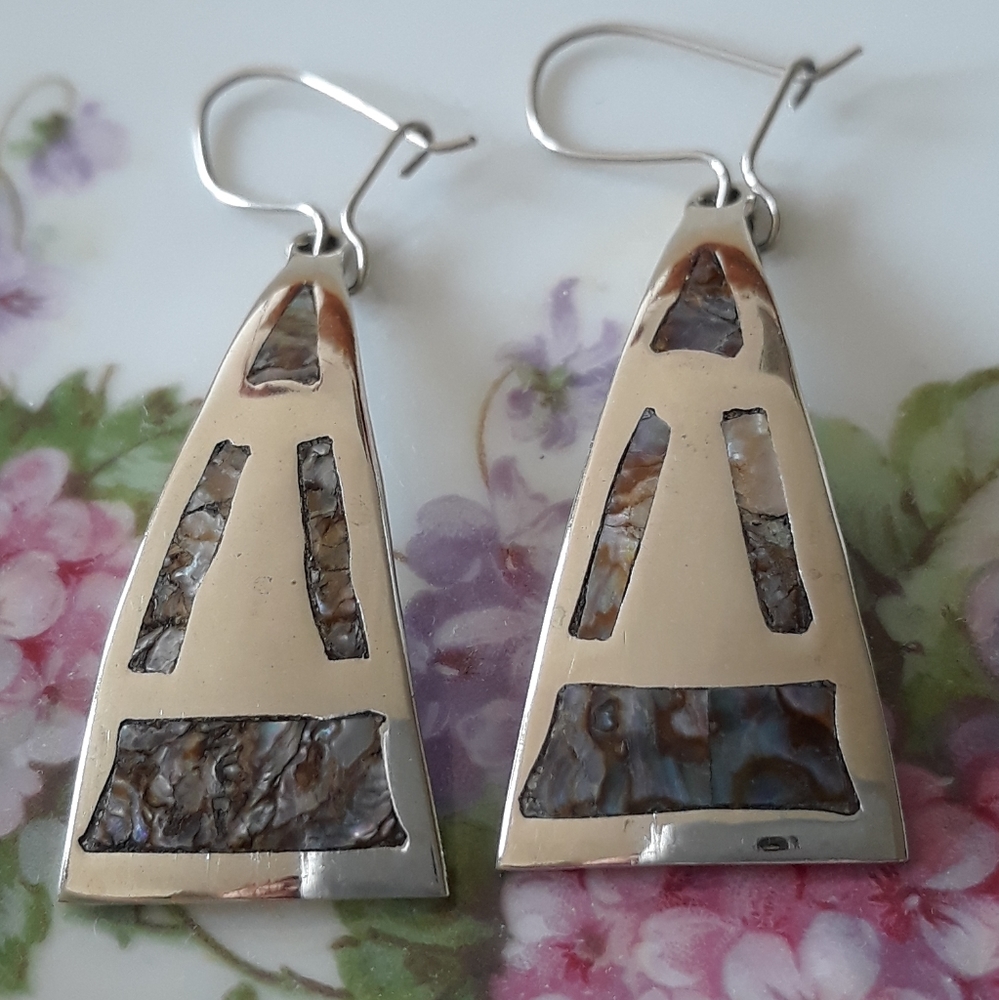 Mexican silver abalone shell inlay earrings